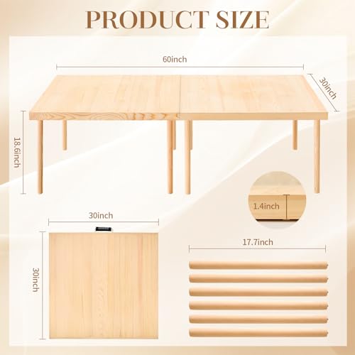 60"x30" Boho Wooden Picnic Table,Portable Wood Picnic Desk,Solid Wood Picnic Table, Boho Low Picnic Floor Desk for Beach, Camping, Backyard, Floor Seating(Large Size for 6)