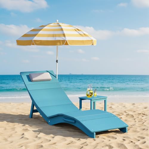 Stoog Folding Pool Chaise Lounge Chair, HIPS Anti-Floating Outdoor Recliner with Headrest, Heavy Duty Patio Furniture for Hotel, Beach & Sun Deck, Turquoise - color: Turquoise