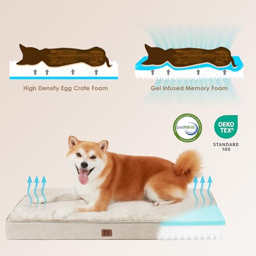 EHEYCIGA Orthopedic Dog Bed Waterproof 41"x27", Memory Foam Pet Bed for XLarged Dogs, Washable Pet Mat with Removable Cover, Beige - color: Beige, size: 41.0"L x 27.0"W x 3.0"Th