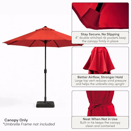 Formosa Covers - 9ft Market Patio Umbrella Replacement Canopy - 8 Ribs Top Canvas - 600D UV Protective and Water Resistant Umbrella Fabric - Premium Quality Replacement Canopy Cover ONLY (Red) - color: Red