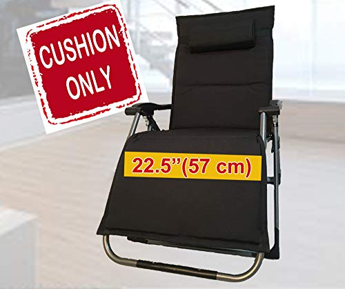 Four Seasons Padded Cushion ONLY) for Extra Wide Zero Gravity Chair (Seat Width: 22.5") Lounge Recliner Rocking Garden Patio Seat Pad Cushion (with Hood and tie Down) (Black)