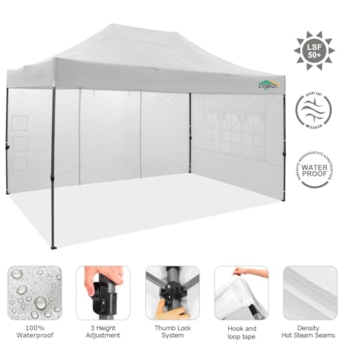 COBIZI 10x15 Pop up Canopy Tent 10x15 Canopy with 4 Sidewalls Waterproof Heavy Duty Commercial for Parties Outdoor Garden Gazebo Tent, Carry Bag(10x15ft, White) - color: White, size: 10x15ft 4 Sidewalls