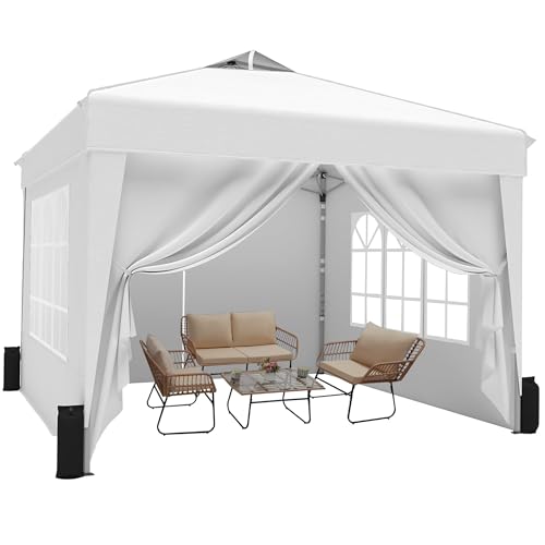 SANWAY 10x10 Pop Up Canopy Tent with Sidewalls x 4 – Easy Setup Canopy Tent, Waterproof, UV-Resistant, Portable with Carry Bag for Outdoor Events, Camping, and Backyard Parties – White - color: White (Canopy with 4 Sidewalls)