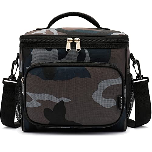 FlowFly Insulated Reusable Lunch Bag Adult Large Lunch Box for Women and Men with Adjustable Shoulder Strap,Front Zipper Pocket and Dual Large Mesh Side Pockets,BlackCamo - color: BlackCamo