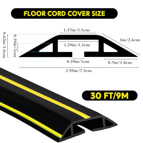 Pangda 30 FT Floor Cable Cover Heavy Duty Cord Cover Protector Power Cable Protector Soft Extension, Organize and Protect Wire on Floor for Home Office or Outdoor Settings (Black, Yellow) - color: Black、yellow, size: 30 ft