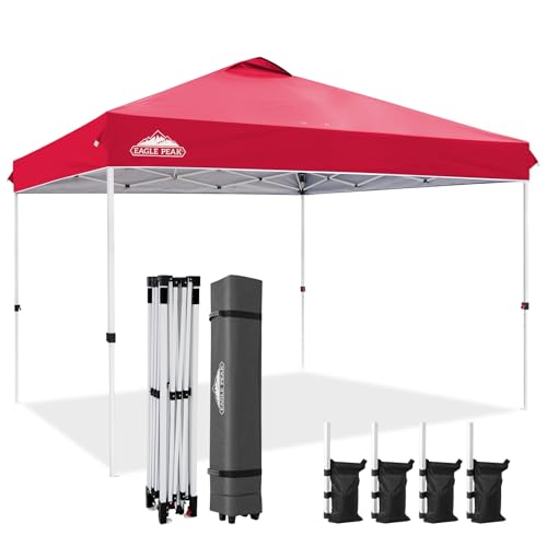 EAGLE PEAK Pop Up Canopy Tent with Wheeled Carry Bag, 8 Stakes, 4 Ropes, 4 Weight Bags, Easy Set Up Tent Canopy, 12x12 ft, 144sqft of Shade, Red - color: Red, size: 12x12
