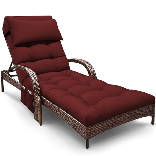 Outdoor Chaise Lounge Chair Cushion, Waterproof Outdoor Chair Cushions for Patio Furniture, 71 x 21 x 4 Inches Replacement Chaise Lounge Cushion with Ties (Red) - color: Red