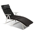 Tangkula Outdoor Folding Chaise Lounge Chair, Lightweight Recliner Chair w/ 7 Adjustable Backrest Positions, Patio Reclining Beach w/Removable Cushion & Pillow for Patio Poolside No Assembly Required - color: Balck