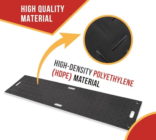 Mytee Products 5 Pk 3' x 6' Ground Protection Mats with Double Sided Diamond Plated Tread Design - High Density Polyethylene Mat, Easily Supports 60 Ton Loads on Lawns, Dirt, and Any Other Areas - color: Black, size: 3 x 6 Feet, style: 5 - Pack