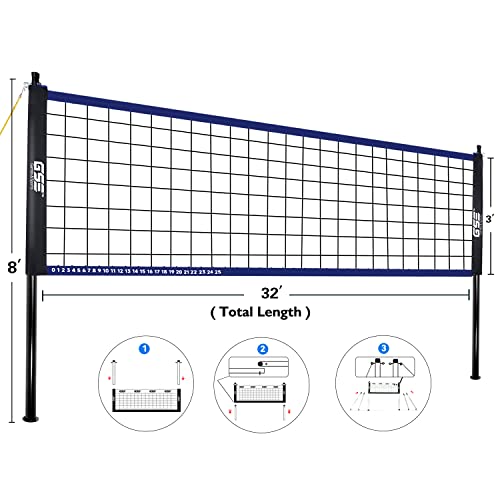 GSE Games & Sports Expert Outdoor Yard Sports Net Game Set for Backyards, Parks, Beach, Lawn. Volleyball Set, Badminton Set OR Volleyball & Badminton Combo Set Available - style: Deluxe Volleyball Set