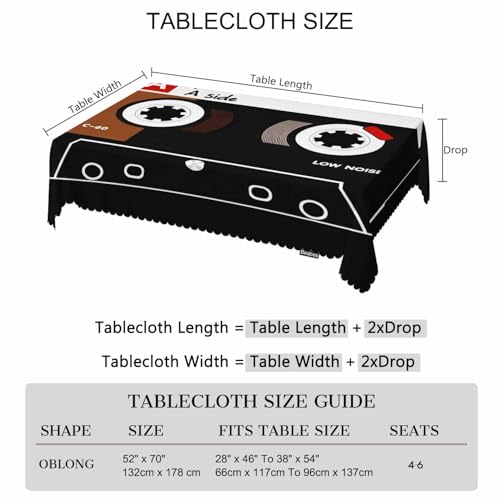 Retro Audio Cassette Dinner Tablecloth Table Cover, Plastic Audio Cassette Tape 52x70 Inch Table Cloth Dust-Proof Table Cover Protector for Home Restaurant Picnic Camping BBQ - color: Retro Audio Cassette