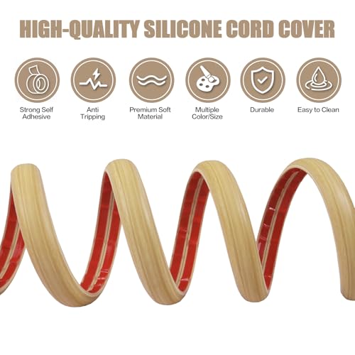 Floor Cord Cover Self Adhesive Cord Hider,10FT Cable Management, Extension Strip Protector for Wires, Prevent Cable Trips for Offices, Gyms, Exhibitions Cavity:0.3"(W) x0.28(H) WoodLightyellow - color: Wood Light yellow, size: 0.78" x 10'