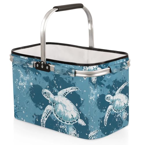 Picnic Basket, MARYHFENVA Collapsible Shopping Basket 40L Large Market Basket with Handles Reusable Folding Grocery Basket for Picnic Travel - color: Turtles(style 2)