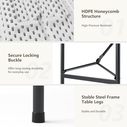 4ft Folding Table 2 Pack, Heavy Duty Plastic Card Table with Foldable Steel Legs, Metal Frame Support up to 400 lb, Portable for Indoor, Outdoor, Picnic, Camping, Dining, Party, White - color: White, size: 4FT-2pack