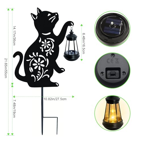 Solar Cat Hanging Lantern Outdoor, Black Cat Solar Lights, Cat Lover Gifts for Women Mom Grandma Birthday,Mother's Day,Waterproof Garden Ornaments Decor Outside Backyard,Patio,Pathway - color: Cat-Warm White-1 Pack