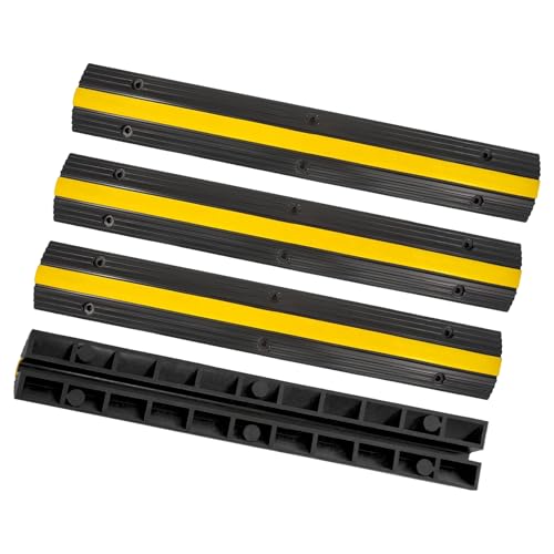 CXRCY Cable Protector Ramp 4 Pack of 1-Channel Rubber Hose Ramp, 22046Lbs Capacity Heavy Duty Speed Bumps Hose Cord Protector Ramps for Driveway&Outdoor/Wire/Hose/Pipe Hider - size: 4 Pack 1 Channel