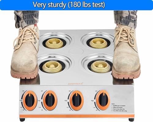 Horynar Propane Stove 4 Burner,Gas Stove Auto Ignition, 41,000 BTU Propane Burner Thickened Stainless Steel,Very Sturdy, Easy to Clean, LPG for Outdoor Cooking, RV, Emergency