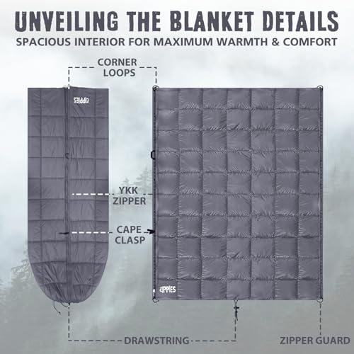 3M Thinsulate Insulation Puffy Camping Blanket for Cold Weather, Queen Size Warm Camping Quilt with Zipper, Waterproof Outdoor Sleeping Bag for Hammock, Cozy & Versatile Gift for Men and Women - color: Dark Grey