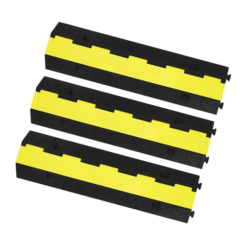 3 Pack 2 Channel Cable Protector Ramp, 11000 LBS Load Heavy Duty Floor Cord Wire Hose Cover, Rubber Modular Speed Bump for Driveway & High Traffic Areas, 40" x 10" x 5" - size: 3 Pack
