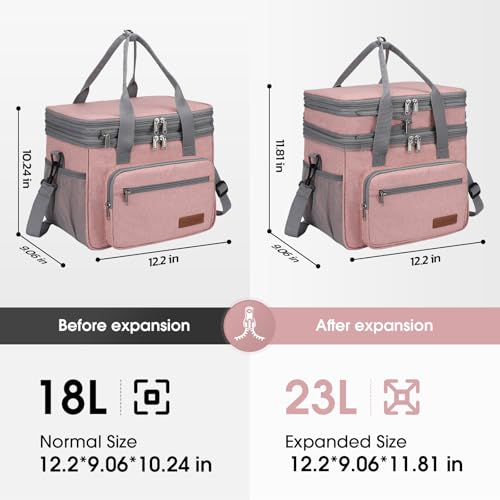 Maelstrom Lunch Box, 23L Insulated Lunch Bag, Expandable Double Deck Cooler Bag, Lightweight Leakproof Tote Bag With Side Tissue Pocket, Suit For Men and Women (E. Pink) - color: E. Pink