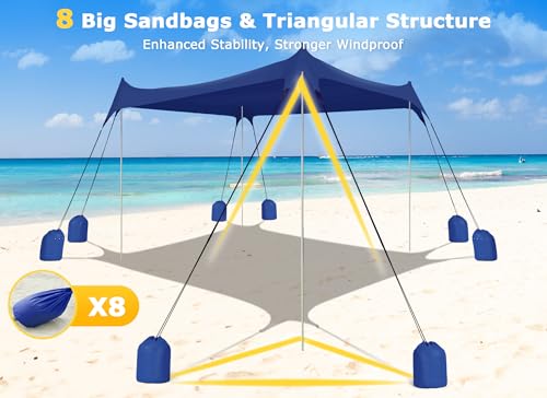 Gorich Beach Tent Sun Shelter with 8 Sandbags, UPF50+ Protection & Windproof Pop Up Beach Canopy Tent Sun Shade for Family, Travel & Camping, Easy Setup Canopy Umbrella - color: Dark Blue, size: 10 x 10 FT