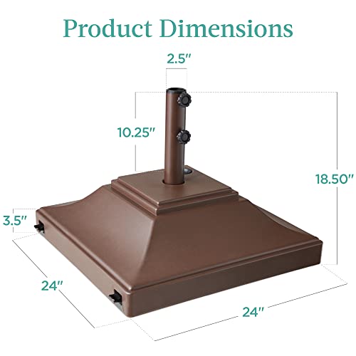 Best Choice Products Fillable Mobile Umbrella Base, Heavy Duty Base, Square Tiered Market Stand for Patio, Deck, Outdoor w/ 4 Wheels, 2 Locks, 2 Knobs, 120lb Capacity - Brown - color: Brown