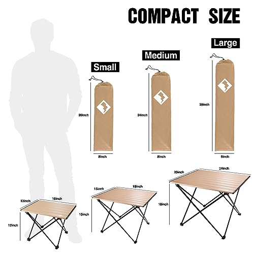 VILLEY Portable Camping Side Table, Ultralight Aluminum Folding Beach Table with Carry Bag for Outdoor Cooking, Picnic, Camp, Boat, Travel - color: Gold, size: Large 24'', style: Regular