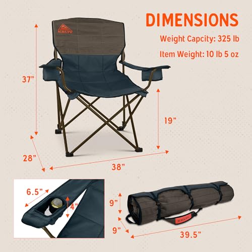 Kelty Deluxe Lounge Chair – Folding Outdoor Camp Chair, Insulated Cupholders, Customized Recline, Steel Frame, Padded Roll Storage, 2024 (Deep Lake) - color: Dark Shadow / Midnight Navy
