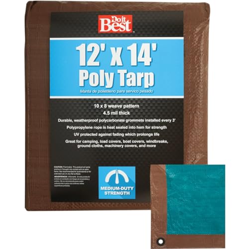 Do It Best Tarpaulin 764388 - Medium-Duty, Waterproof, UV Protection, Brown/Green - 12x14