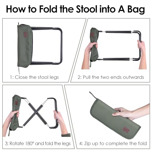 MOONCY Portable Stool, 13 Inch Small Folding Stool for Adults, Ultralight Green Camping Stools for Hiking and Fishing, Hold Up to 265 LBS - color: Green