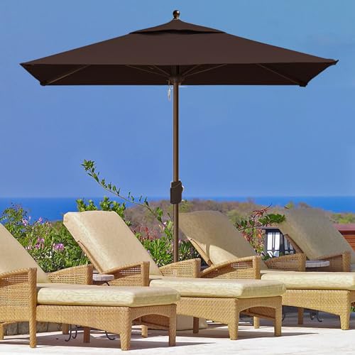 EliteShade USA 10-Year-Non-Fading 6x6Ft Square Market Patio Umbrella, UPF 50+ UV Protection Performance Sun Umbrella, Heavy Duty Commercial Grade Outdoor Table Umbrella with Crank, Windproof Vented Top for Garden, Pool, Deck and Outdoor Playsets, Chestnut