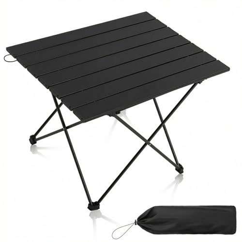 MOON LENCE Ultralight Folding Camping Table, Compact,Portable with Carry Bag, for Outdoor Cooking, Picnic, Camp, Boat, Travel (Black -M) - color: Pure Black, size: Medium