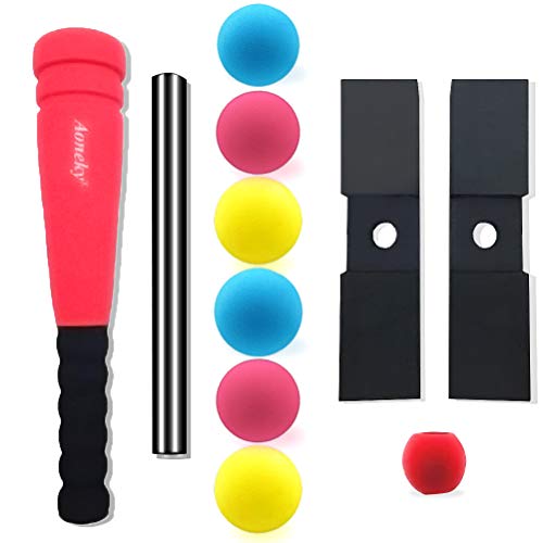 Aoneky Foam Tball Set for Toddlers 1-3 Years - First Baseball Toy with Soft Foam Bat & Balls, Stable Tee & Carry Bag, Indoor Outdoor Gift for Kids (Red) - color: Red