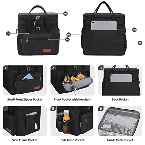 Maelstrom Lunch Box, 23L Insulated Lunch Bag, Expandable Double Deck Cooler Bag, Lightweight Leakproof Tote Bag With Side Tissue Pocket, Suit For Men and Women (A. Black) - color: A. Black