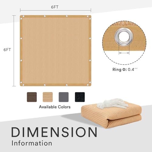 VICLLAX 90% Shade Fabric Sun Shade Cloth with Reinforced Grommets, Outdoor Sun Screen Fabric for Outdoor Patio Garden Pergola Cover Canopy 6x6 FT, Wheat
