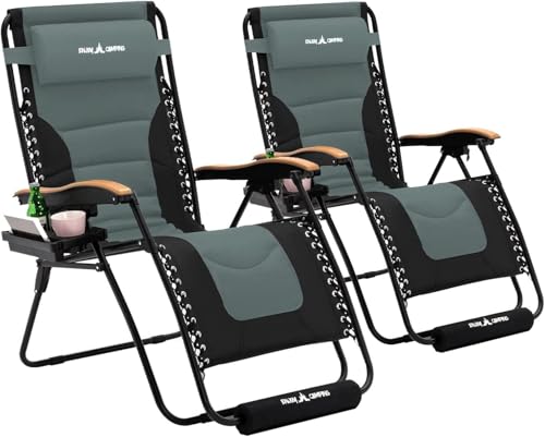 Amopatio Foldable Zero Gravity Chair, Oversized Outdoor Reclining Chair, 500LB Weight Capacity XLPatio Recliner with 0-170° Adjustable Backrest, Heavy Duty Lounge Chair with Cup Holder - color: Grey, style: 29in-2pcs