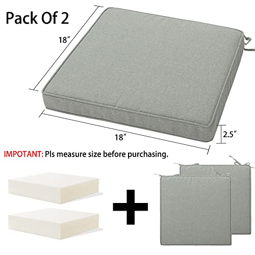 Magpie Fabrics Indoor Outdoor Waterproof Square Chair Cushion, 18" x 18" x 2.5", 2 Pack, Water Resistant Seat Cushions, for Patio Garden Office, Grey - color: Grey