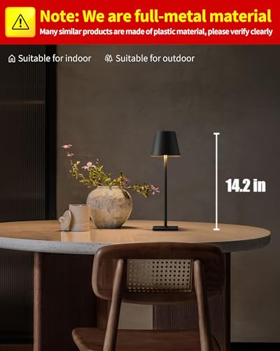 KDG Cordless Table Lamp, Portable LED Desk Lamp, 5000mAh Battery Operated, 3 Color Stepless Dimming Up, for Restaurant/Bedroom/Bars/Outdoor Party/Camping/Coffee Shop Atmosphere Night Light(Black) - color: Black-1
