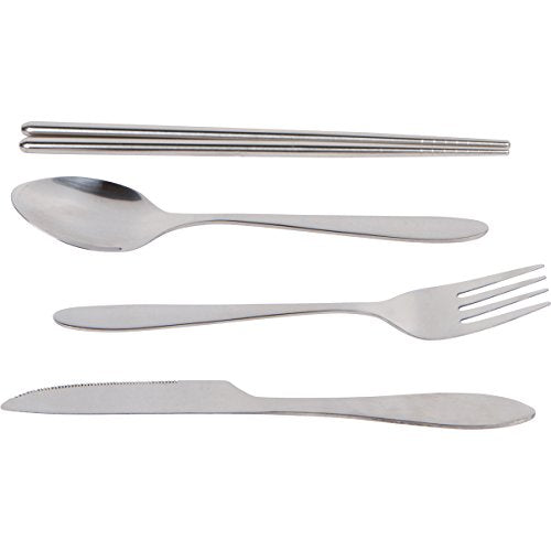Reusable Travel Utensils with Case | Fork and Spoon Set with Knife, Chopsticks and Optional Reusable Straw– Office, Travel, or Camping Accessories| Lightweight Sturdy Reusable Utensils - color: 4pc Set - Green