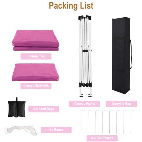 10x10 Pink Pop Up Canopy Tent Heavy Duty with 4 sidewalls Commercial Outdoor Party Tent Event Wedding Tents Instant Canopy Gazebo with Carry Bag UPF 50+ Waterproof - color: Pink, size: Standard 10x10FT 4sides