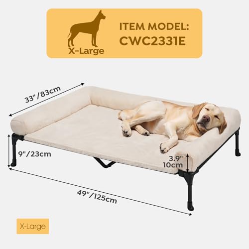 Veehoo Orthopedic Elevated Dog Bed with Fluffy Plush Bolster Cushion, Indoor Raised Dog Beds for Large Dogs, Soft Pet Sofa Cot with Removable Washable Mat, No-Slip Feet, 49 x 33 inches, Cream White - color: Cream White, size: 49.0"L x 33.0"W x 9.0"Th