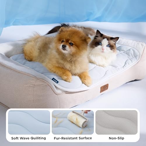 Bedsure Cooling Mat for Small Dogs - Q-Max>0.4 Thin Breathable Crate Pad Indoor for Puppy and Cat with Chill Cool Fiber and Non-Slip Bottom，Portable Washable Kennel Mat in Outdoor Summer, 24x18, Blue