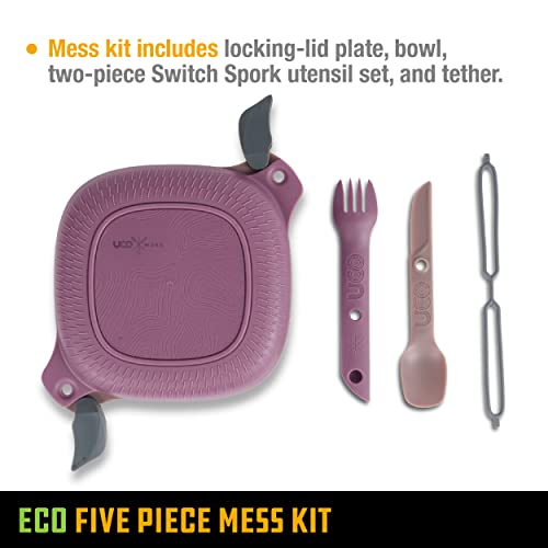 UCO Recycled ECO 5-Piece Camping Mess Kit with Bowl, Plate, Switch Spork Utensil Set - color: Plum Purple