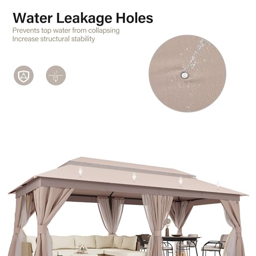 LAUSAINT HOME Gazebo 10x20ft, Heavy Duty Patio Gazebo with Expansion Bolts, Party Canopy Tent with Double Roofs, Mosquito Nettings and Privacy Screens for Backyard, Garden, Lawn, Khaki - color: Khaki, size: 10'x20'