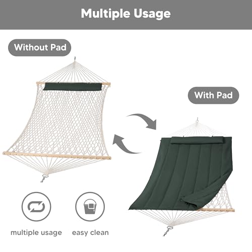 SUNCREAT Hammocks Replacement Hammock for Stand, 475 lbs Capacity, Two Person Backyard Hammock with Pad for Outside, Green Gray - color: Green Gray