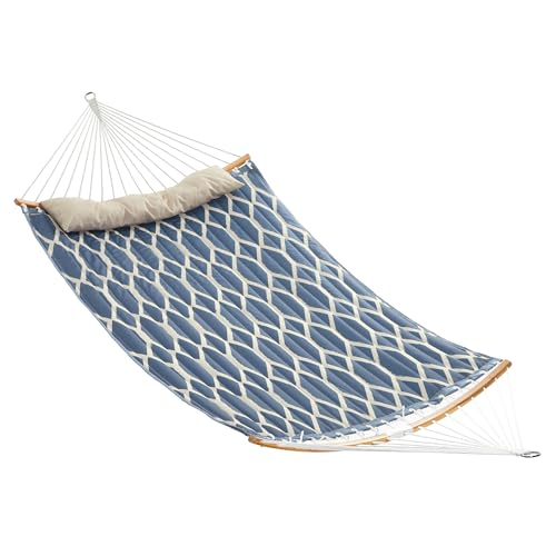 SONGMICS Hammock, Quilted Double Hammock with Padded Pillow, 78.7 x 55.1 Inches, 495 lb Weight Capacity, Portable for Outdoor Relaxation, Garden, Patio, and Camping, Blue UGDC034I02V1 - color: Blue