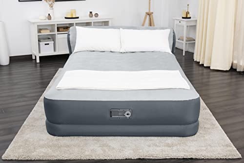 SleepLux Queen Air Mattress with Headboard | Supersoft Snugable Top, Extra Durable Tough Guard | Raised Airbed with Built in Pump + USB Charger (90"x60"x29") Grey - style: Queen ToughGuard with Headboard