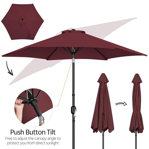 Yaheetech 2 Pack 9FT Outdoor Patio Umbrella Outdoor Table Umbrella w/Push Button Tilt & Crank, Yard Sun Shade UV Protection Waterproof for Pool, Market, Terrace, Beach, Outdoor Restaurant, Burgundy - color: Burgundy, size: 9FT