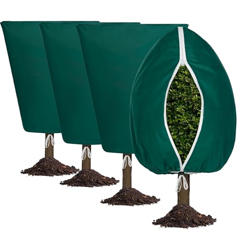 Plant Covers Freeze Protection, 4 Pack Frost Cloth with Zipper Drawstring 47’’×71’’, Reusable Outdoor Protection Jacket for Shrub Tree Potted Plants Winter Cold Weather(Green) - size: 47"×71''(4 Pack)