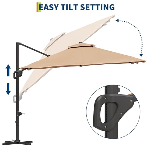 9ft Outdoor Patio Umbrella Heavy Duty 8 Ribs, Waterproof UV Protection Sun Shade with Crank Lift & Push Button Tilt, Outdoor Umbrella for Deck, Pool, Garden, Backyard, Lawn - color: Brown&Square, size: 10FT Roman